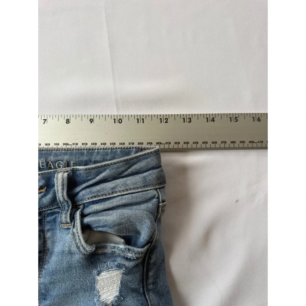 American Eagle Super Hi-Rise Jegging Distressed Blue Jeans Next Level Stretch 0